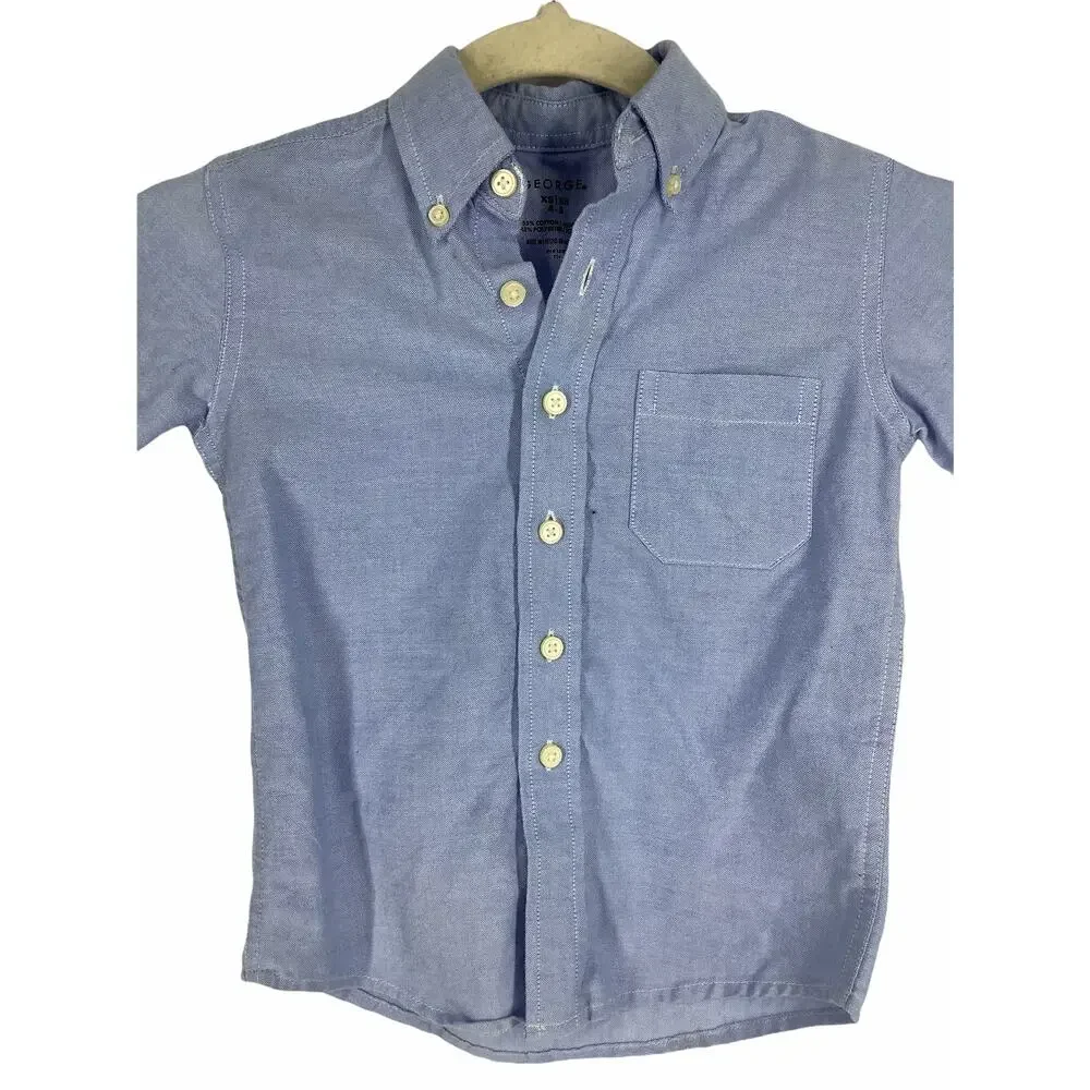 George Boys Blue Short Sleeve Button Down Shirt Kids Youth Size XS 4-5